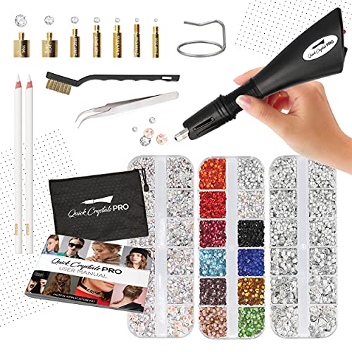 Quick Crystals Pro Hotfix Applicator, Bedazzler Kit with Rhinestones, DIY  Wand Setter Tool Kit with 7 Different Tip Sizes, Tweezers, Cleaning Brush,  User Manual, and 4400 Rhinestones.